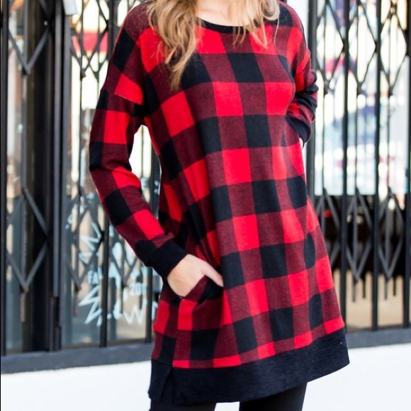 Red Buffalo Plaid Checkered Tunic Sweater - Picture 3 of 6